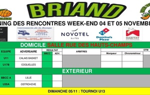 Planning des rencontres 04 et 05 novembre !