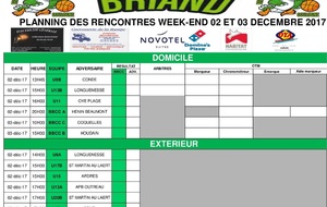 Planning des rencontres 02 et 03 décembre !