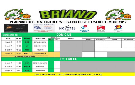 Planning des rencontres 23 et 24 septembre !