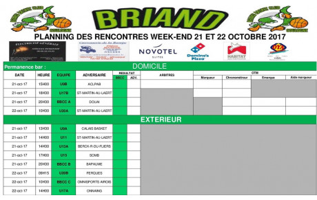 Planning des rencontres 21 et 22 octobre !