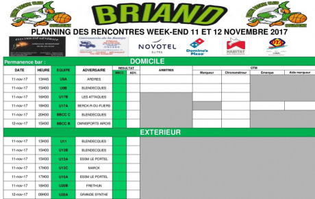 Planning des rencontres 11 et 12 novembre !