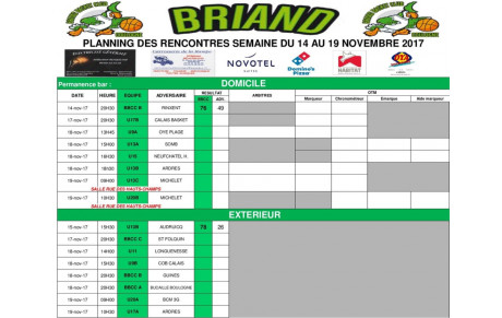 Planning des rencontres 17 au 19 novembre !