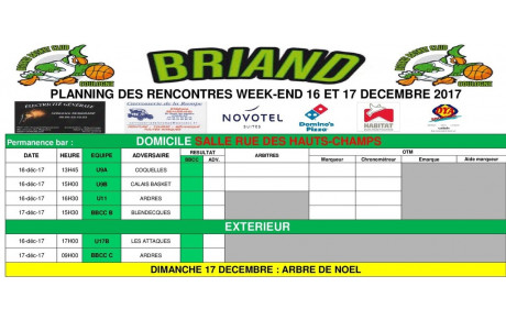 Planning des rencontres 16 et 17 décembre !