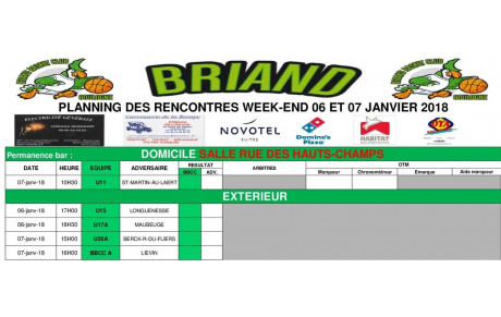 Planning des rencontres 06 et 07 janvier !