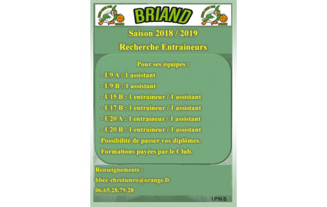 Saison 2018 / 2019 : recherche Entraineurs / assistants